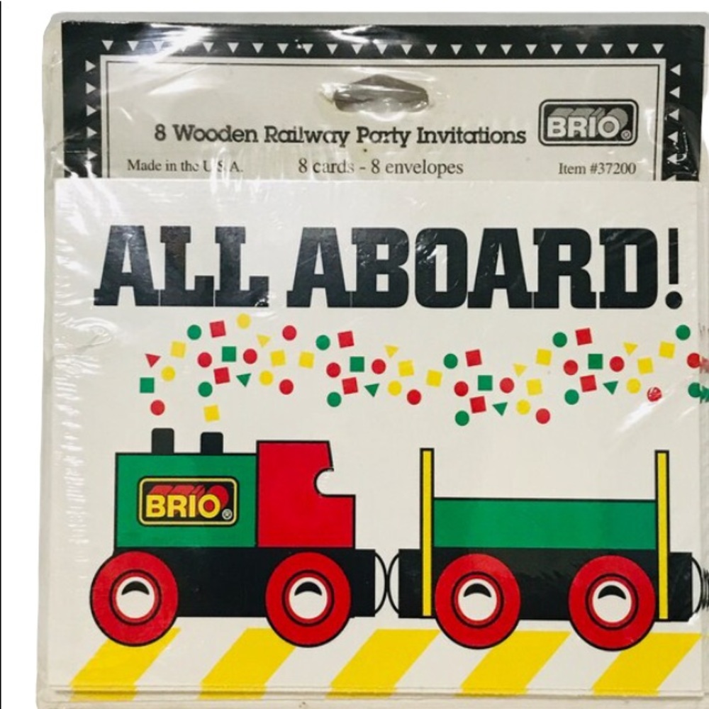 Train Party Invitations Brio ALL ABOARD Railroad Car Theme One Pkg of 8